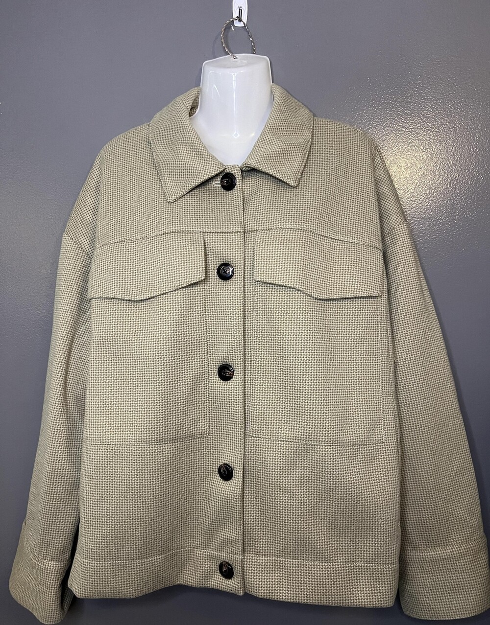 Maeve Anthropologie Jacket Womens Large Beige Tweed Button Front Lined Pockets